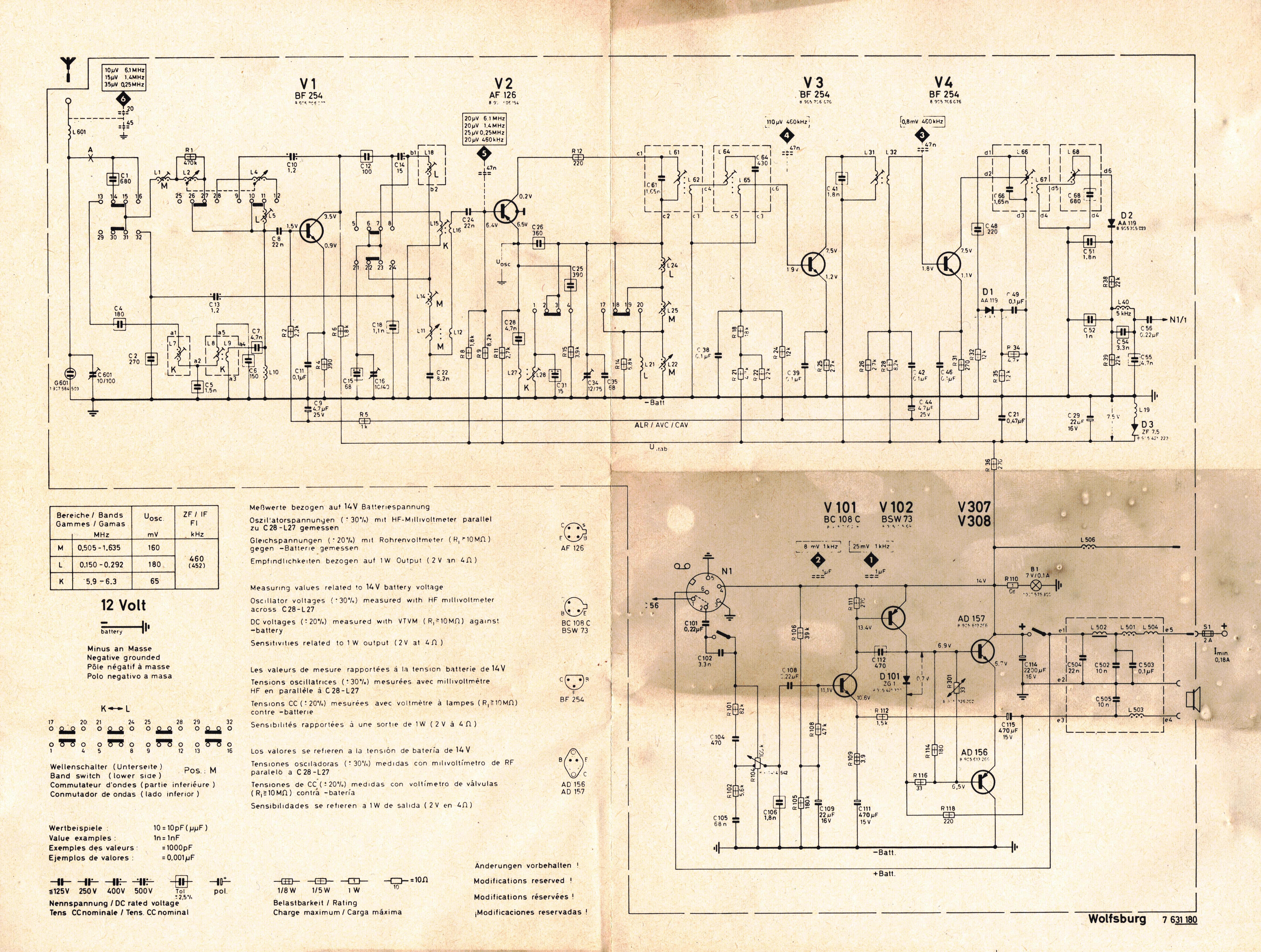Blaupunkt Radio Schematic 7 631 180 / VW 111 035 101K