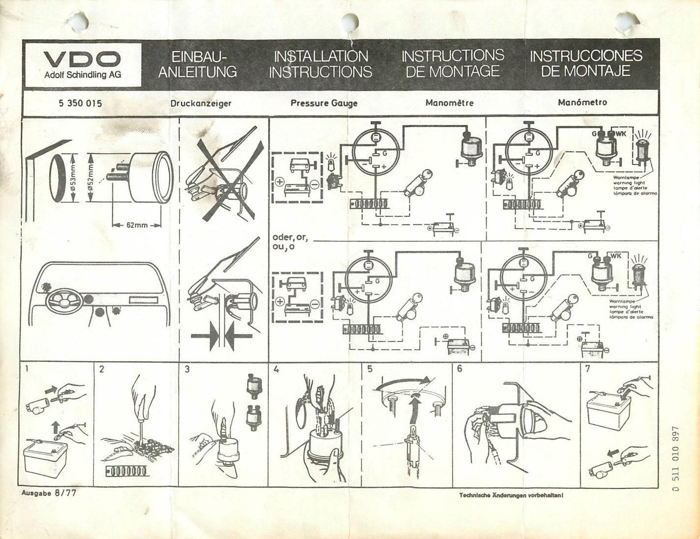 Vdo Oil Pressure Gauge Wiring Diagram