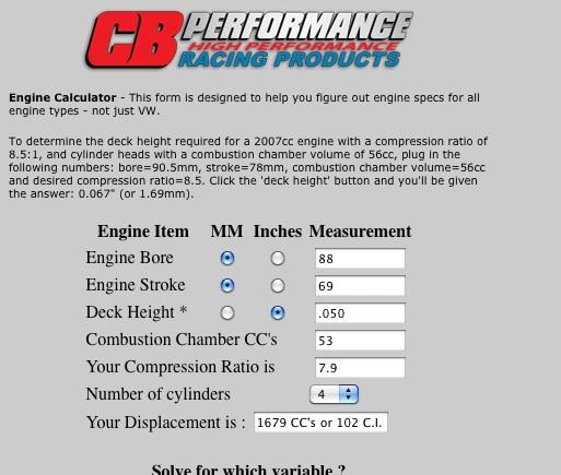 Vw Displacement Chart