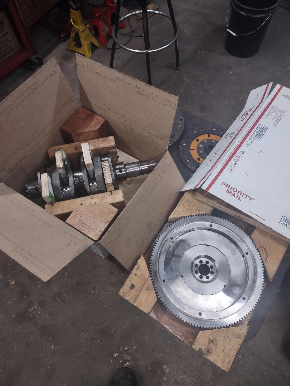 Gallery Crank and flywheel crated and boxed