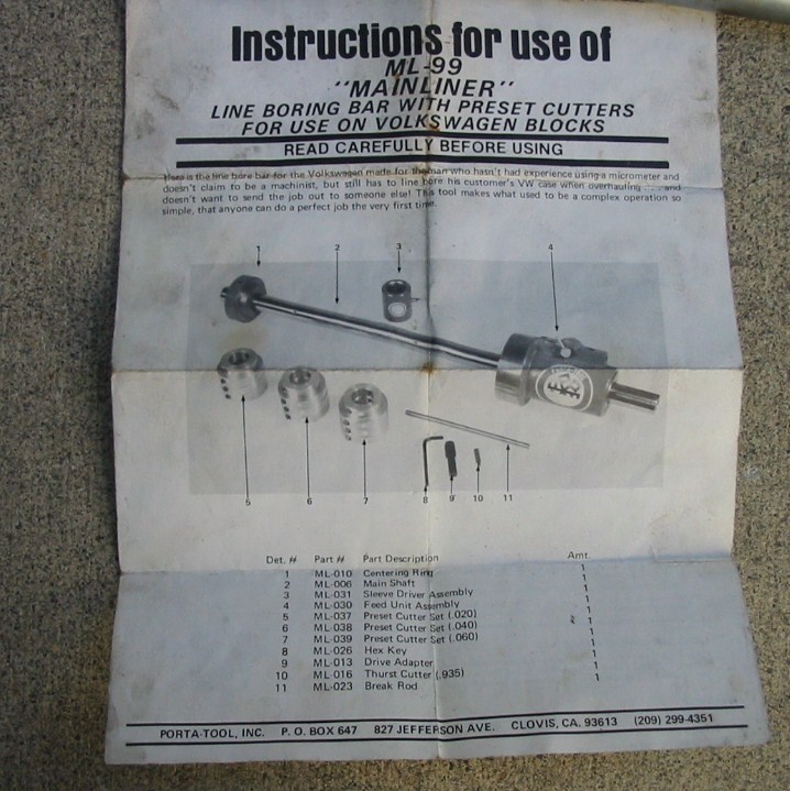 Porta Tool Vw Line Bore Tool Porta Tool Vw Line Bore Tool