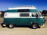 1972 baywindow hightop camper custom rack, roof lights, patina