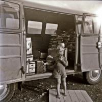 Dove Blue RHD Barndoor Kombi Child Books Mobilube Semaphores Justin D'Ath Childrens Book Author Otaki, New Zealand 1950's Vintage Photo