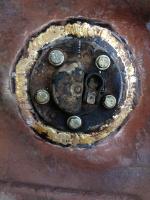 Early style fuel gauge sender on late-model gas tank