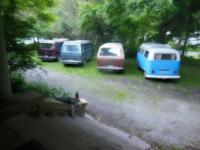 1971 Dormobile and others in front yard 2015
