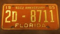 1965 YOM Florida License Plate Tag