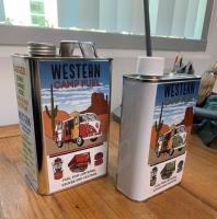 Retro style coleman fuel can label westfalia