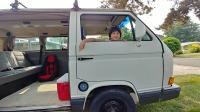 Kids in van.