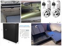 Front seat drawer lock box storage